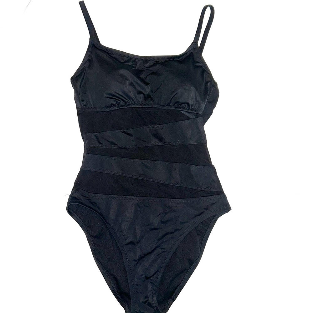 Classic Black One-Piece Swimsuit with Sheer Paneling